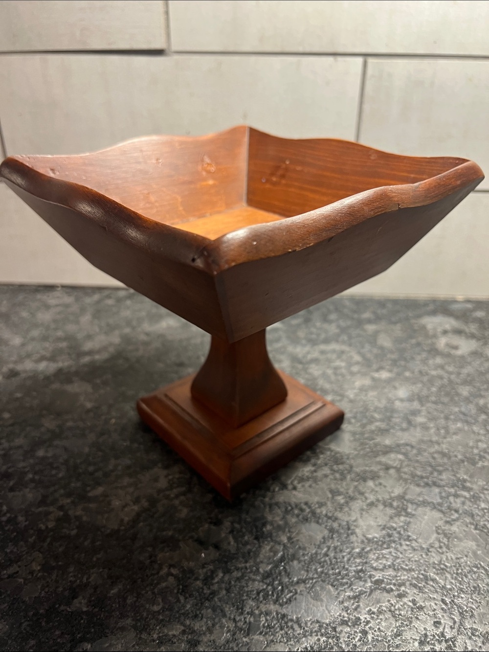 Vintage MCM Wood Pedestal Flower or Fruit Bowl - Dark Pine. RARE FIND